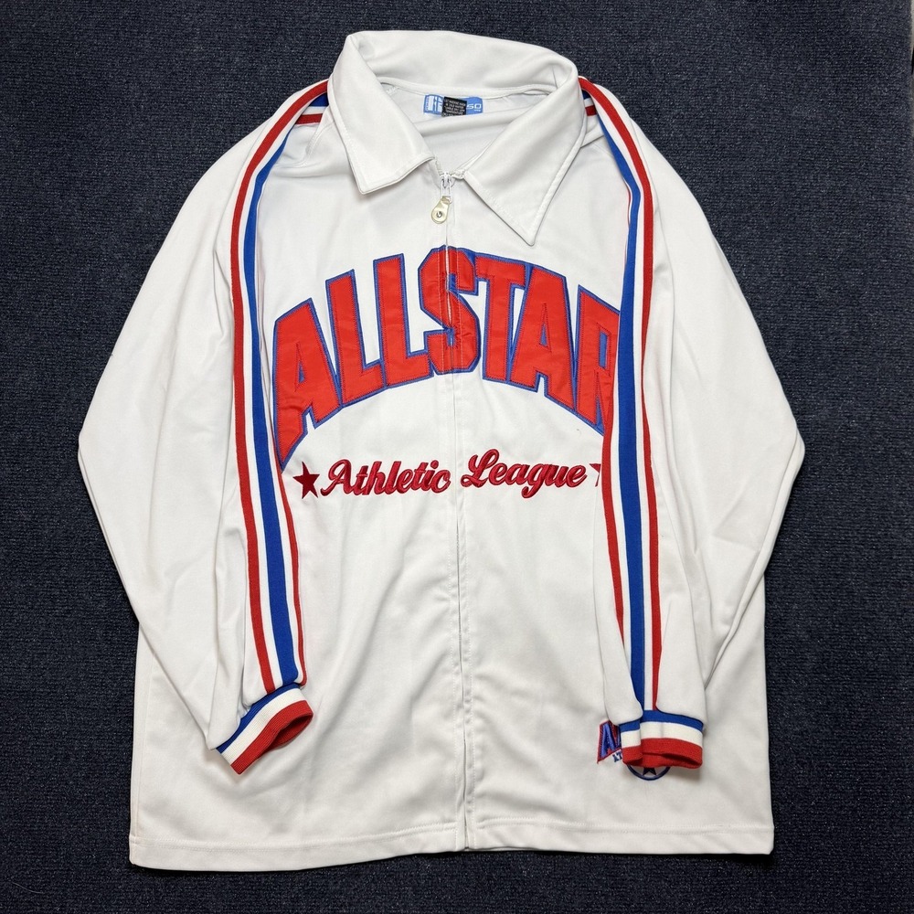 Y2K Russo Wear Track Jacket Mens Large White Basketball Warm Up Allstar Full Zip